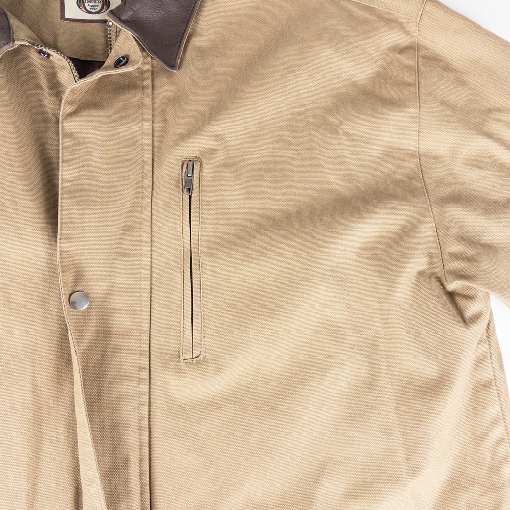 Vintage Field Chore Jacket Men L Tan Leather Collar Shooting Barn Harness Rugged - Picture 4 of 9